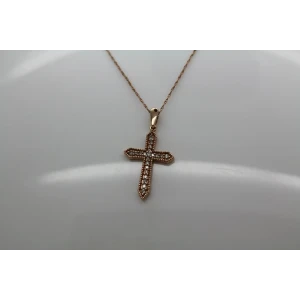 Signed 10k R.G. DIAMOND FANCY CROSS pendant necklace 18