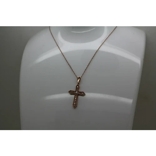 Signed 10k R.G. DIAMOND FANCY CROSS pendant necklace 18