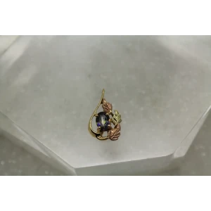 Signed 10k Tri-Color Gold ALEXANDRITE LEAF TEARDROP pendant