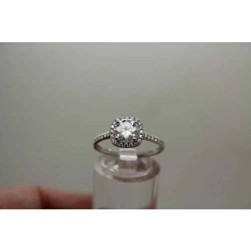 Signed 10k W.G. 1.00ct center MOISSANITE HALO ring size 8