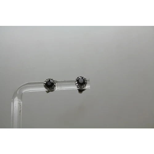 Signed 10k W.G. .50ctw BLACK & WHITE DIAMOND HALO STUD earrings
