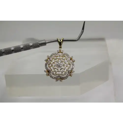 Signed 10k W.G. .90ctw DIAMOND LACY FLOWER DESIGN pendant #