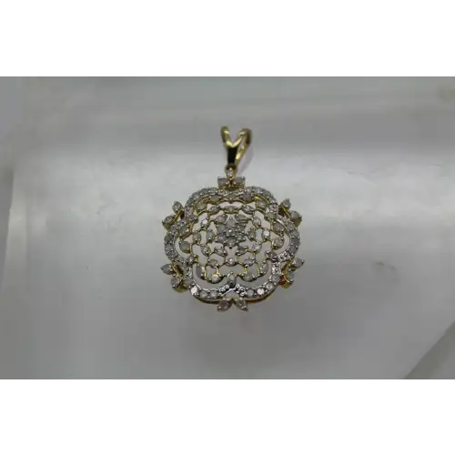 Signed 10k W.G. .90ctw DIAMOND LACY FLOWER DESIGN pendant #