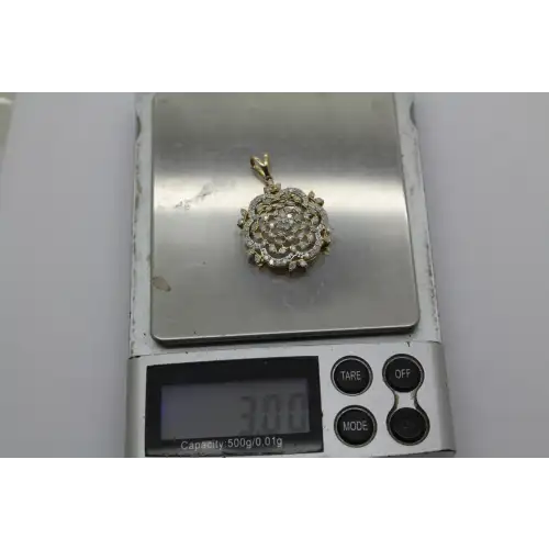 Signed 10k W.G. .90ctw DIAMOND LACY FLOWER DESIGN pendant #