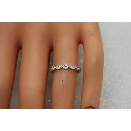 Signed 10k W.G. AQUAMARINE & DIAMOND FANCY BAND ring size 6