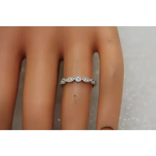 Signed 10k W.G. AQUAMARINE & DIAMOND FANCY BAND ring size 6