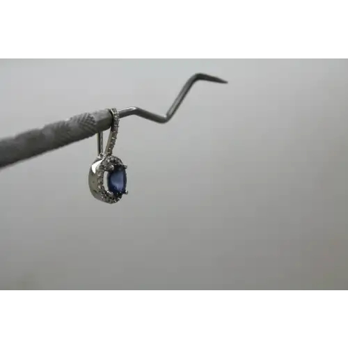 Signed 10k W.G. BLUE SAPPHIRE & .25ctw DIAMOND HALO pendant #