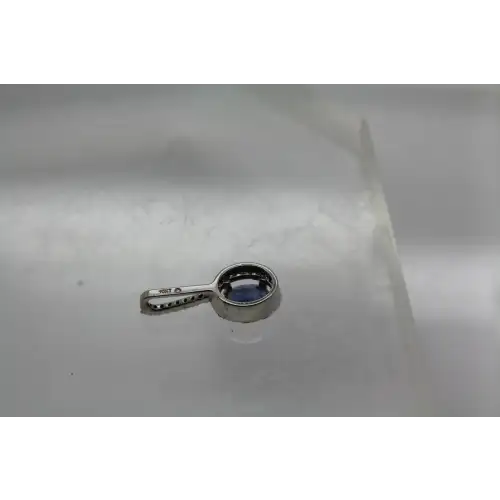 Signed 10k W.G. BLUE SAPPHIRE & .25ctw DIAMOND HALO pendant #