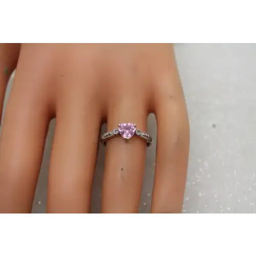 Signed 10k W.G. Heart Cut PINK TOPAZ SOLITAIRE w/ acc. size 7
