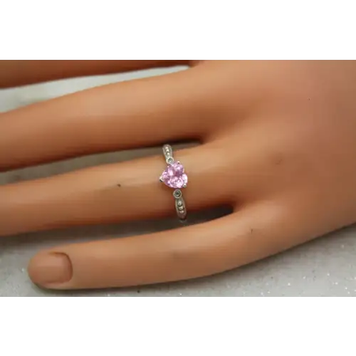 Signed 10k W.G. Heart Cut PINK TOPAZ SOLITAIRE w/ acc. size 7