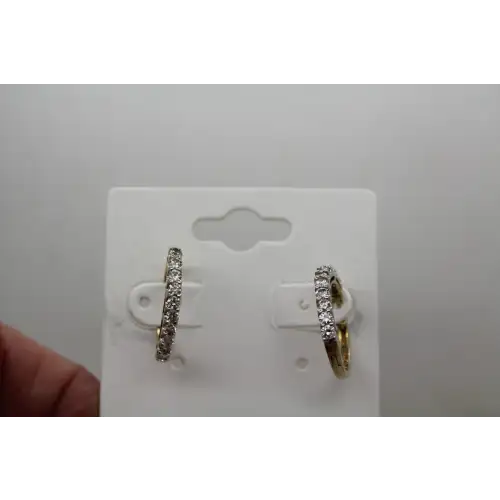 Signed 10k Y.G. .66ctw DIAMOND HOOP SNAP BACK earrings #