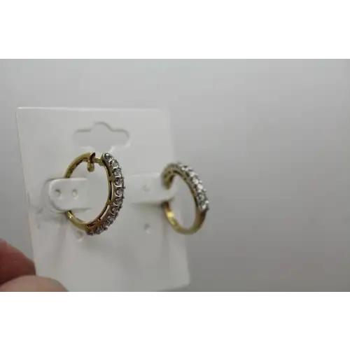 Signed 10k Y.G. .66ctw DIAMOND HOOP SNAP BACK earrings #