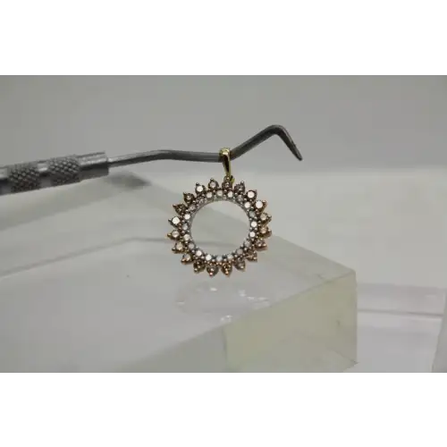 Signed 10k Y.G. .90ctw BRWON & WHITE DOUBLE CIRCLE pendant #