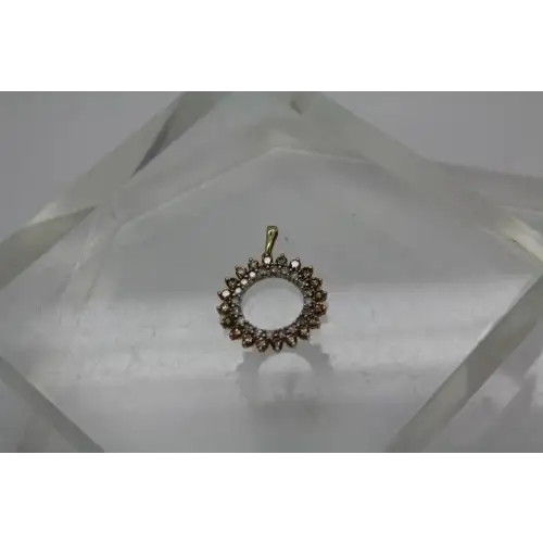 Signed 10k Y.G. .90ctw BRWON & WHITE DOUBLE CIRCLE pendant #