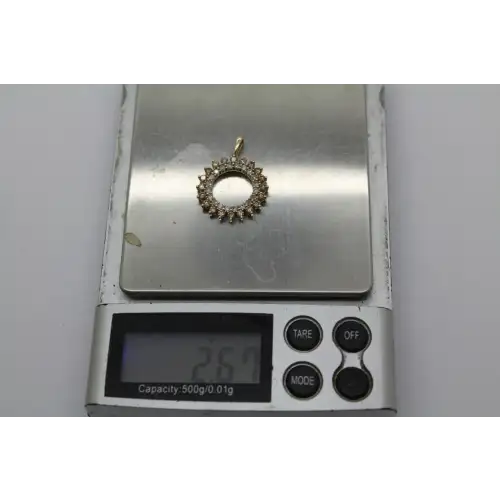 Signed 10k Y.G. .90ctw BRWON & WHITE DOUBLE CIRCLE pendant #