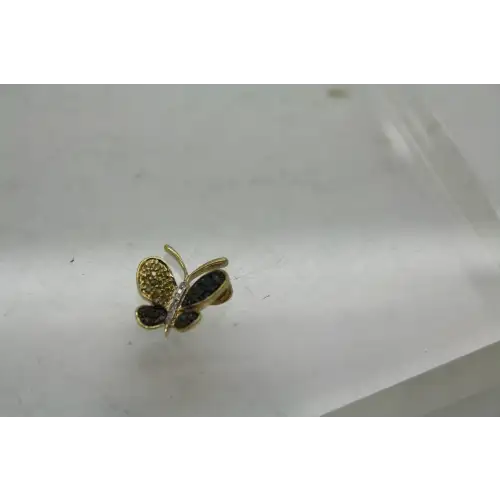 Signed 10k Y.G. BLUE, YELLOW & WHITE DIAMOND BUTTERFLY pendant