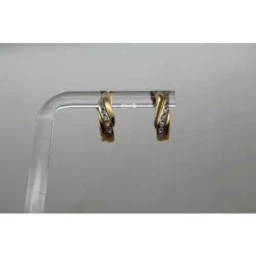 Signed 10k Y.G. DIAMOND ACCENT WAVY HALF HOOP earrings #