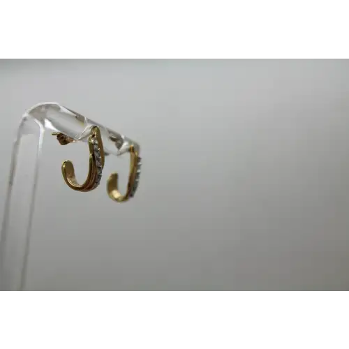 Signed 10k Y.G. DIAMOND ACCENT WAVY HALF HOOP earrings #