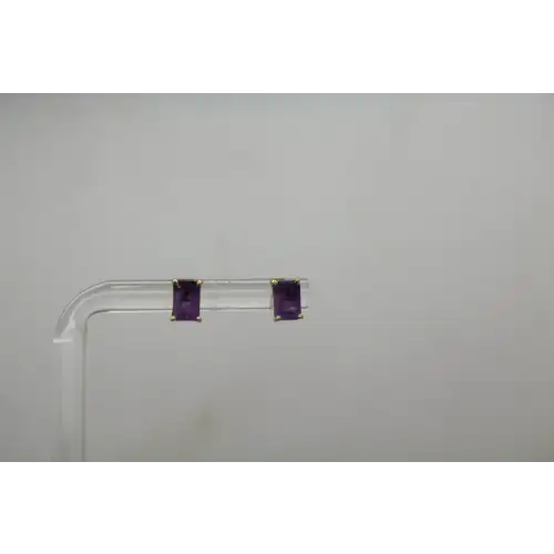 Signed 10k Y.G. Emerald Cut AMETHYST STUD earrings