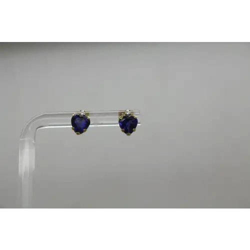 Signed 10k Y.G. Heart Cut SAPPHIRE HEART STUD earrings