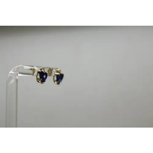 Signed 10k Y.G. Heart Cut SAPPHIRE HEART STUD earrings