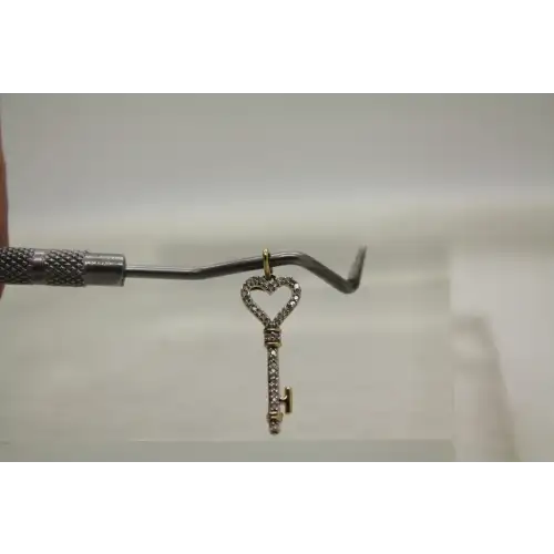 Signed 10k Y.G. PAVE DIAMOND HEART SKELETON KEY pendant