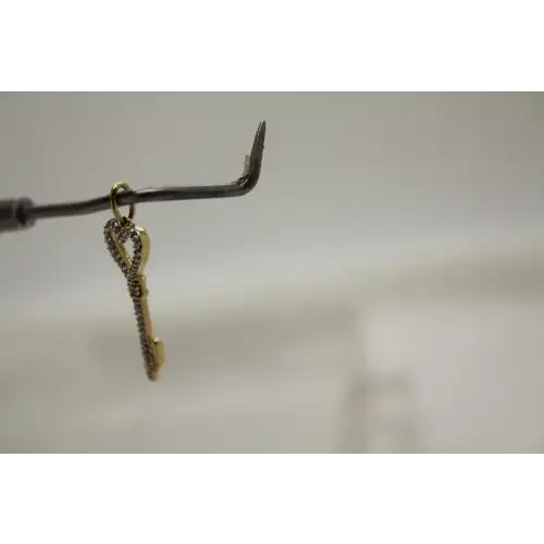 Signed 10k Y.G. PAVE DIAMOND HEART SKELETON KEY pendant