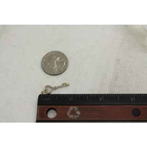 Signed 10k Y.G. PAVE DIAMOND HEART SKELETON KEY pendant