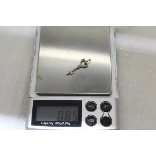 Signed 10k Y.G. PAVE DIAMOND HEART SKELETON KEY pendant