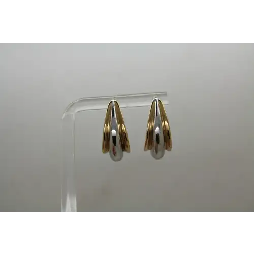 Signed 14k TWO TONE Y.G. & W.G. CHUNKY ELONGATED HOLLOW HOOP