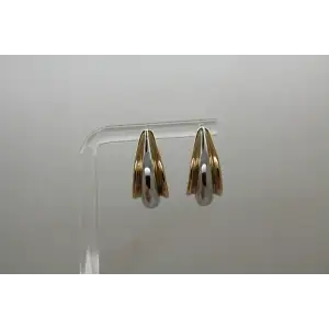 Signed 14k TWO TONE Y.G. & W.G. CHUNKY ELONGATED HOLLOW HOOP