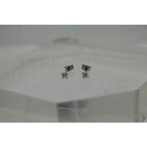 Signed 14k W.G. .16ctw Round Cut DIAMOND STUD earrings #