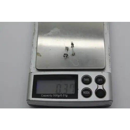 Signed 14k W.G. .16ctw Round Cut DIAMOND STUD earrings #