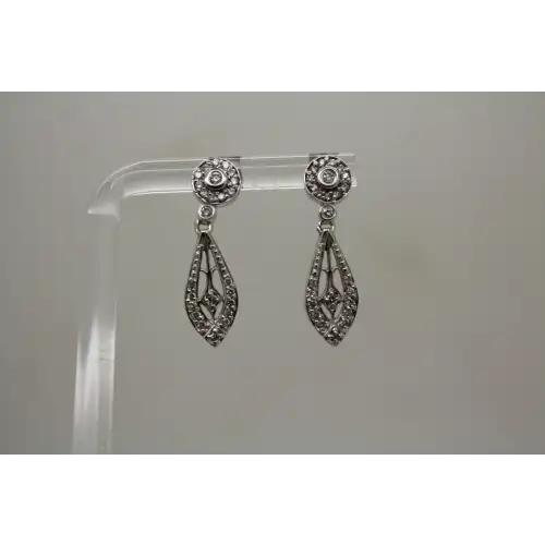 Signed 14k W.G. DIAMOND VINTAGE STYLE DANGLE earrings