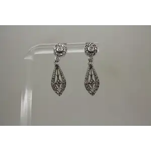 Signed 14k W.G. DIAMOND VINTAGE STYLE DANGLE earrings