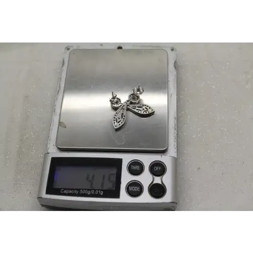 Signed 14k W.G. DIAMOND VINTAGE STYLE DANGLE earrings