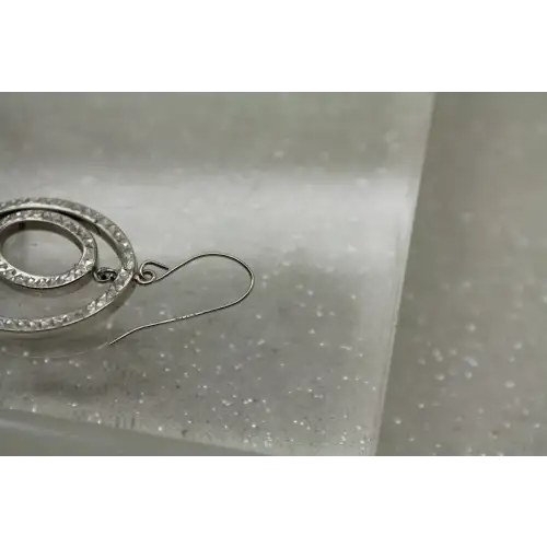 Signed 14k W.G. LASER CUT SPARKLE EFFECT DOUBLE OVAL DANGLE