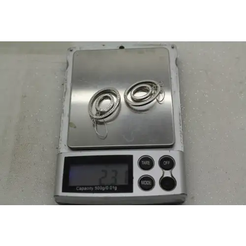 Signed 14k W.G. LASER CUT SPARKLE EFFECT DOUBLE OVAL DANGLE