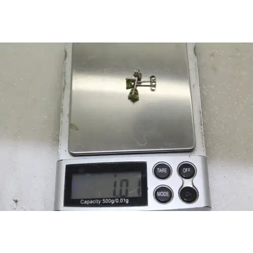 Signed 14k W.G. Trillion Cut PERIDOT STUD earrings