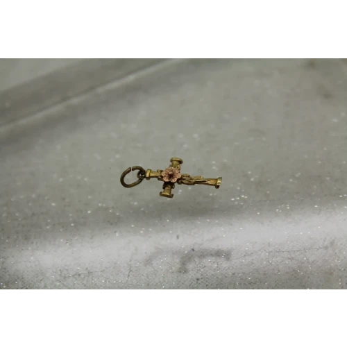 Signed 14k Yellow & Rose Gold FLORAL CROSS DESIGN pendant