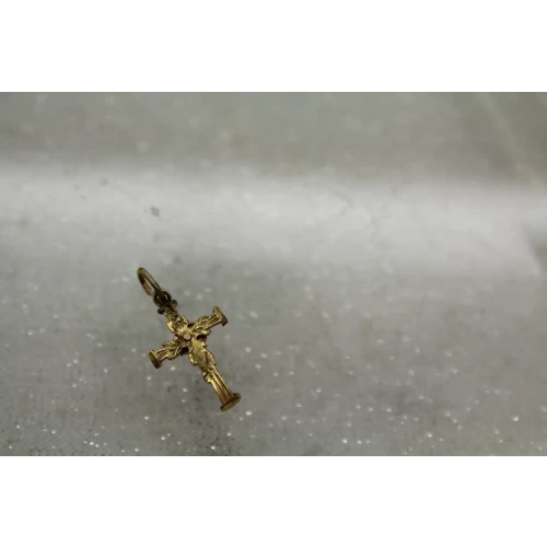 Signed 14k Yellow & Rose Gold FLORAL CROSS DESIGN pendant