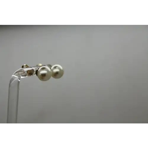 Signed 14k Y.G. 8mm ROUND CHAMPAGNE WHITE PEARL stud earrings