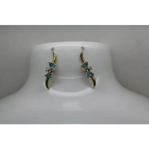 Signed 14k Y.G. BLUE TOPAZ & WHITE STONE accent CLIMBER earrings