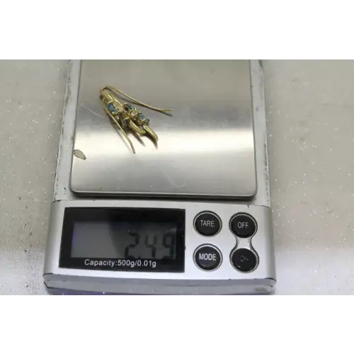 Signed 14k Y.G. BLUE TOPAZ & WHITE STONE accent CLIMBER earrings