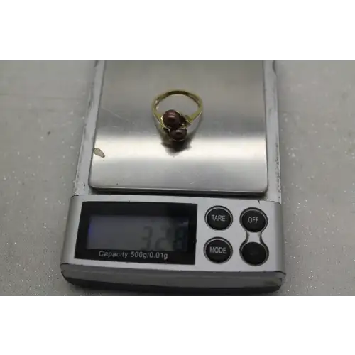 Signed 14k Y.G. CHOCOLATE PEARLS & DIAMOND accent ring size 7