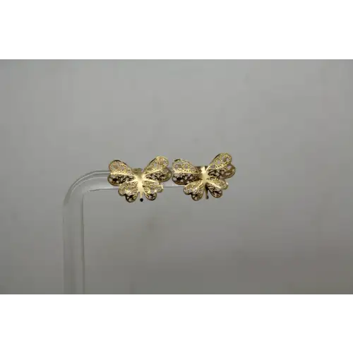 Signed 14k Y.G. FILIGREE DIMENSIONAL BUTTERFLY stud earrings