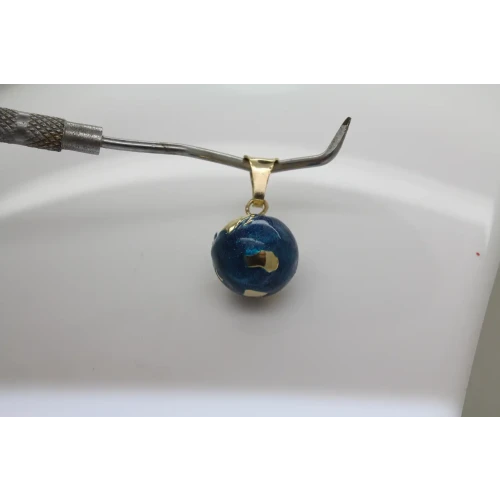 Signed 14k Y.G. METALLIC BLUE ENAMEL GLOBE pendant