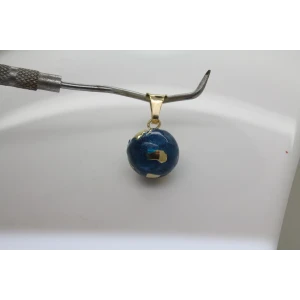 Signed 14k Y.G. METALLIC BLUE ENAMEL GLOBE pendant