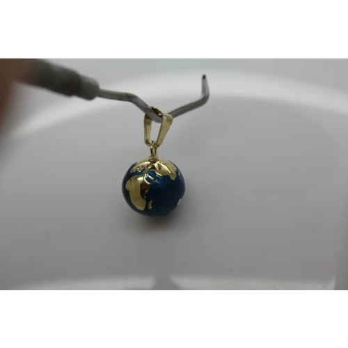 Signed 14k Y.G. METALLIC BLUE ENAMEL GLOBE pendant