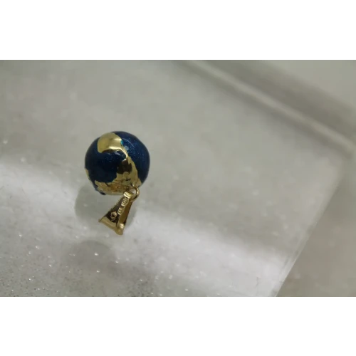 Signed 14k Y.G. METALLIC BLUE ENAMEL GLOBE pendant